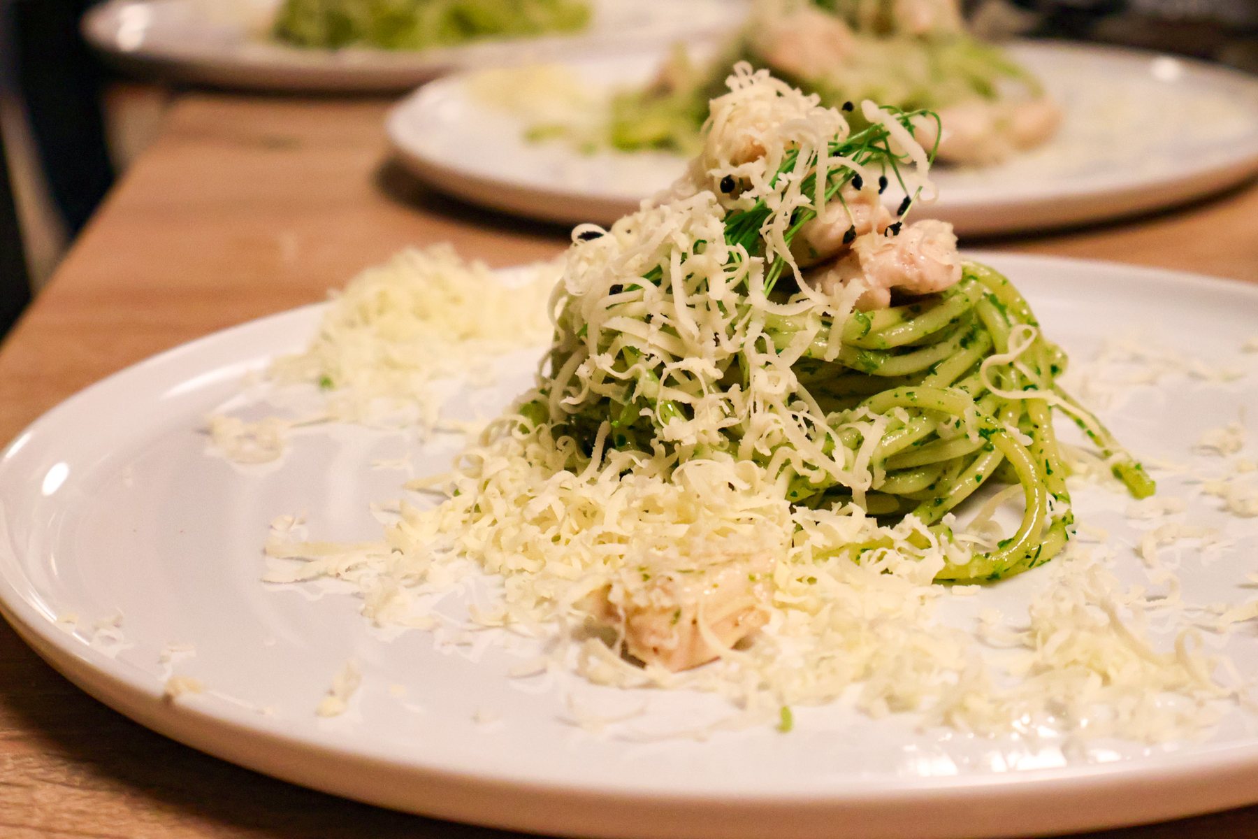 Pesto spaghetti from a workshop